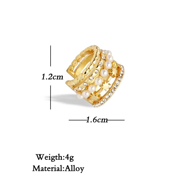 2022 New Personality Exaggerated Gold Rhinestone Pearl Natural Stone Ear Cuff On Earrings For Women