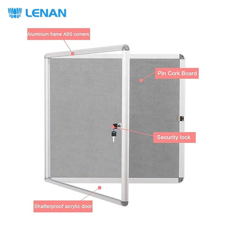
Aluminum frame wall mounted lockable cork bulletin board enclosed acrylic doors notice board with keys 