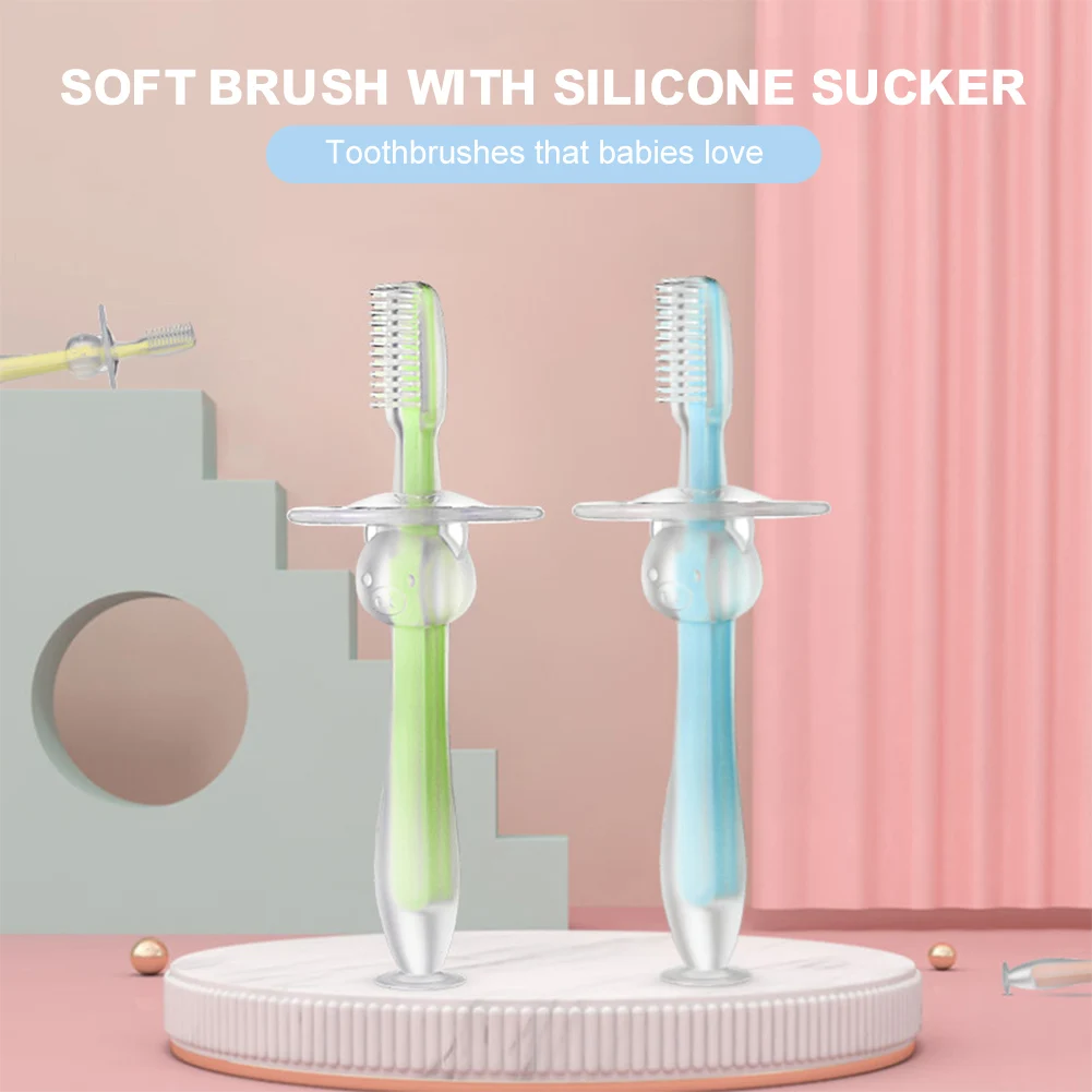 
BPA free baby toothbrush silicone for children with standing suction 