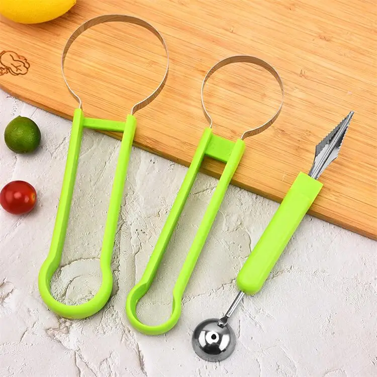 Professional 4 In 1 Stainless Steel Watermelon Cutter Vegetable Fruit Carving Knife Tools Set Fruit Cutting Fruit Core Remover