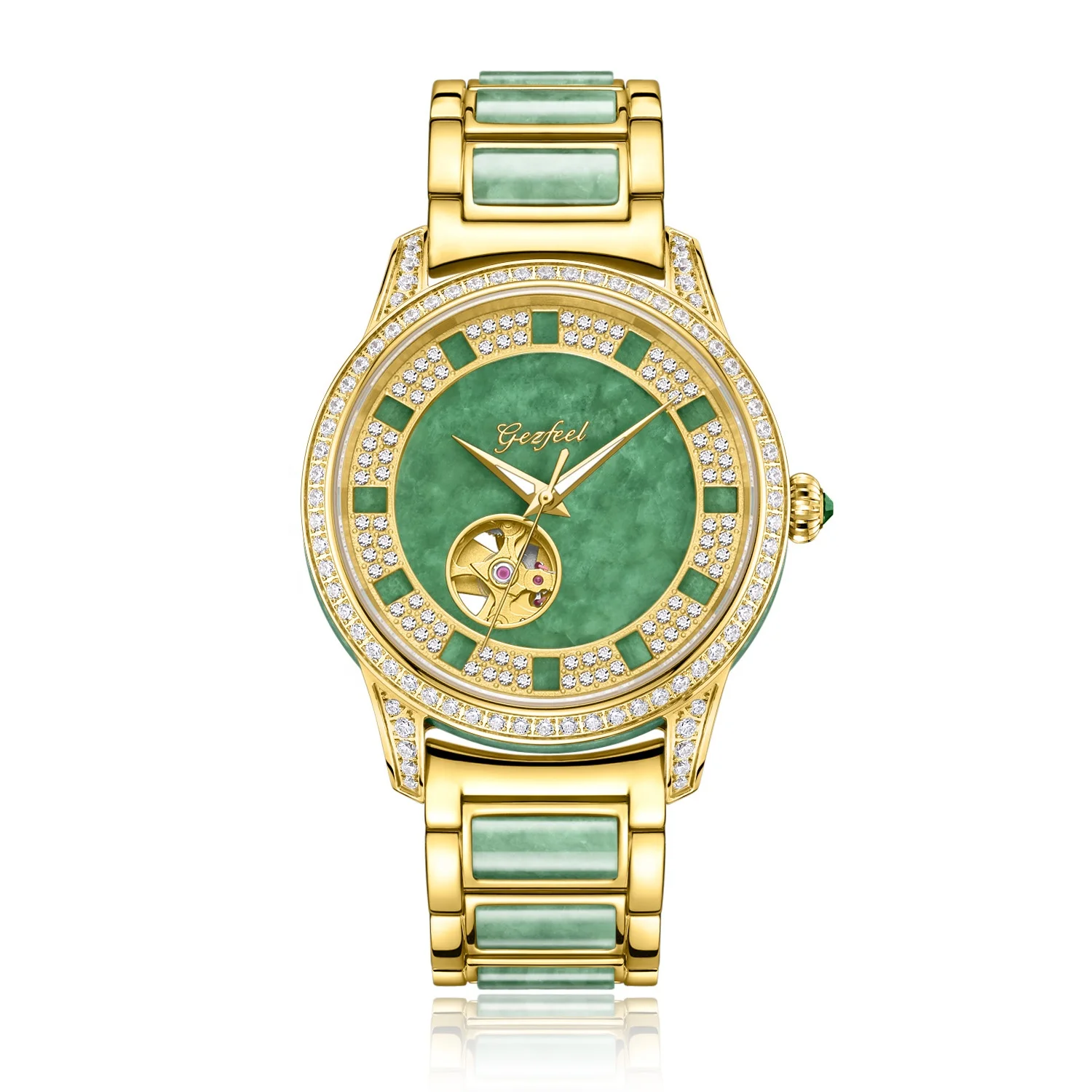 RTS Stainless Steel With Jade Wrist Watch Japan Movement Mechanical Watches for Women and Men