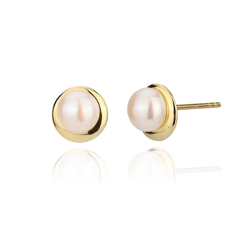 KAMMY 6-6.5mm Crafted Natural Freshwater Pearl 925 Sterling Silver 18k Gold Plated Stud Earrings for Women