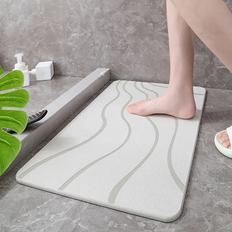 2024 Factory Customized Ultra Absorbent Diatomaceous Earth Bath Mat Classic Grey Non-Slip Fast Drying Stone Newest Hot Home