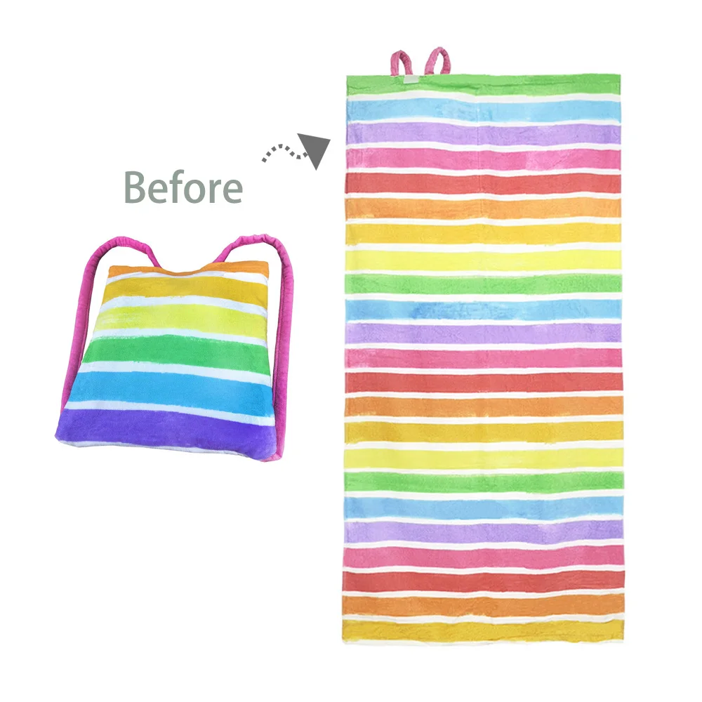 Wholesale eco 2 in 1 Beach Bag Digital Printing Fleece Swimming Kids Cartoon Beach Towel