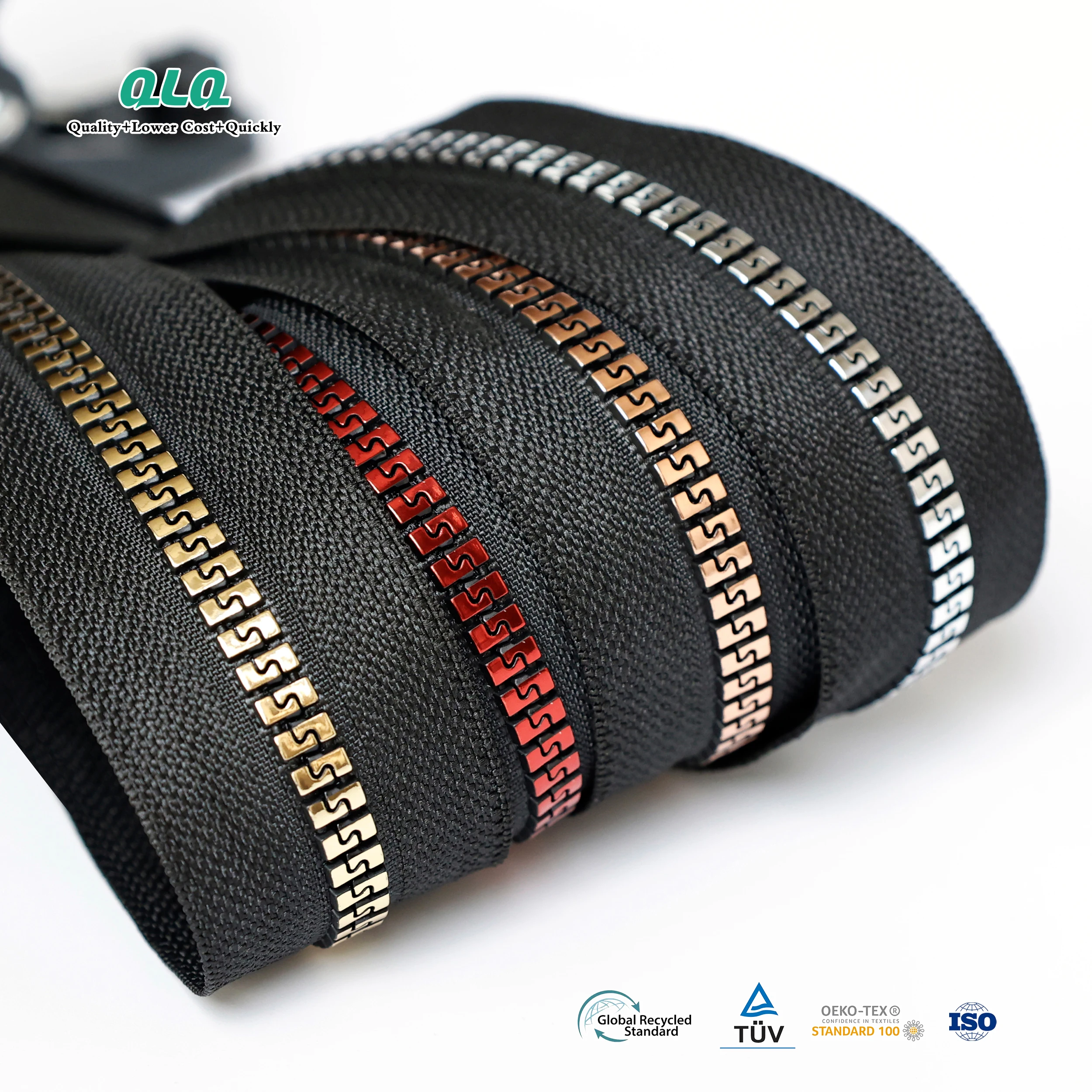 QLQ Continuous Cfc Brass Rainbow Colored Hidden Tape Yard Stripe Tapes Rolls Long Chain 5 Zippers By The Yard Nylon Zipper Roll