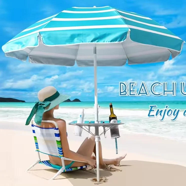 Custom Beach Umbrella Parasols with sand anchor , UV 50+ Protection Outdoor Sunshade Umbrella with Carry Bag for Patio Garden