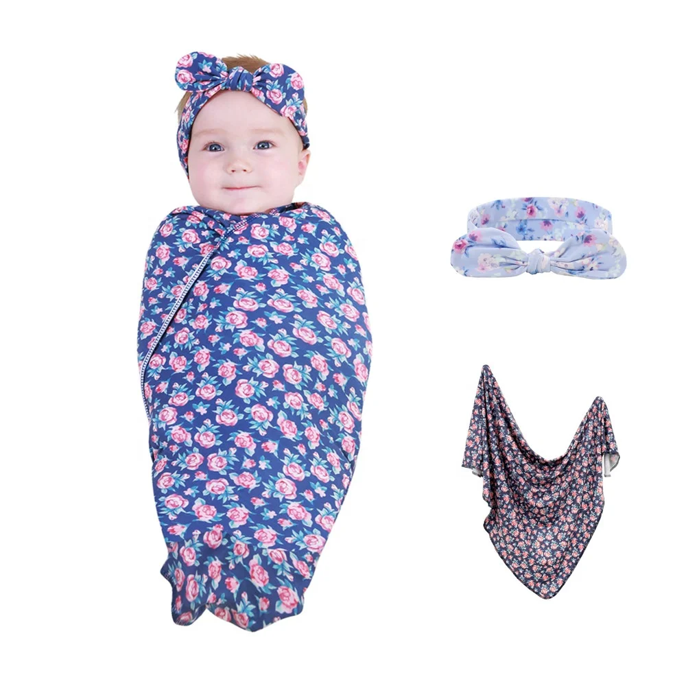 Newborn Baby Swaddle Blankets Sets 2-Pack Infant Boy Girls Receiving Blankets Sacks Beanie Blankets Wraps Baby Registry Gifts