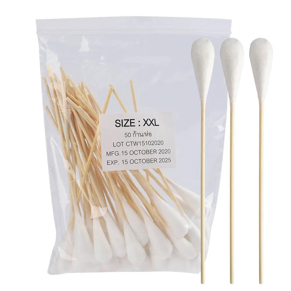 Medical science cotton buds 15 cm eco-friendly disposable sterile bamboo stick round tip cotton swab