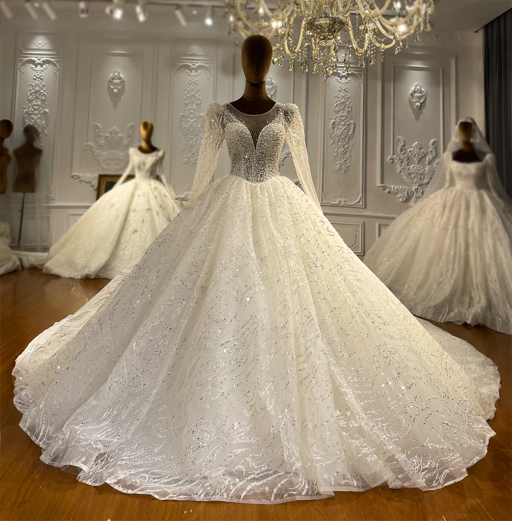 Jancember NS4357 Sequins Lace Illusion Beaded Bridal Ball Gown Wedding Dress