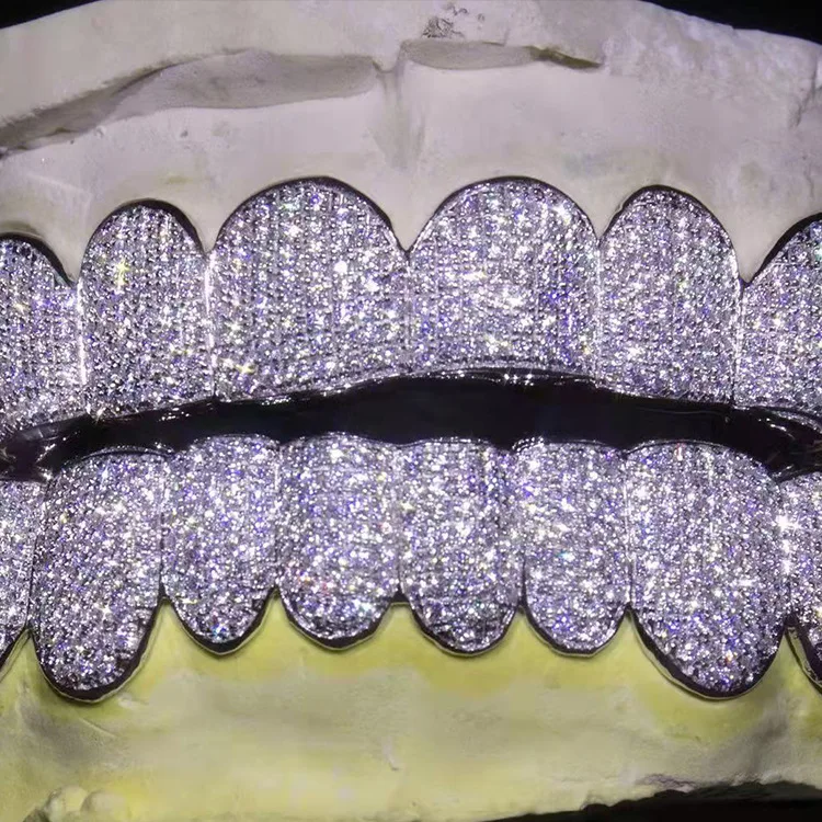 18K Gold Plated Moissanite Teeth Grillz Invisible 100% Pass The Diamond Test 925 Silver VVS Custom Hip Hop Iced Out Grillz