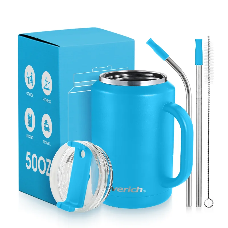 Everich Custom Wholesale 50oz Stainless Steel Wide Mouth Tumbler with Handle and Cover can Switch between two modes