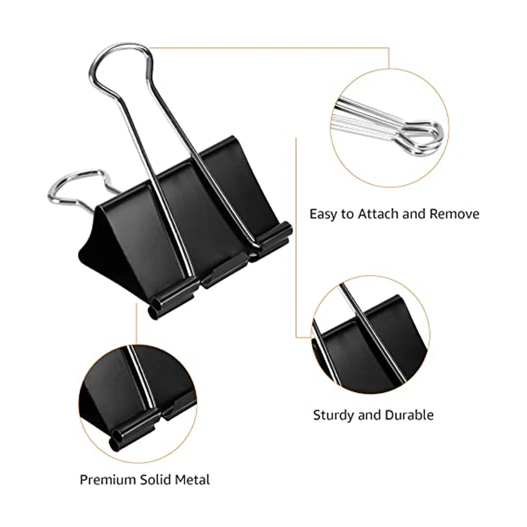 Binder Clips Paper Clamps Custom Assorted Sizes Black Medium Small Mini Binder Clips