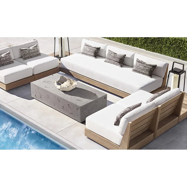 Modern Patio Set Garden Furniture High Quality Teak Wood Outdoor Sectional U Shaped Sofa Set