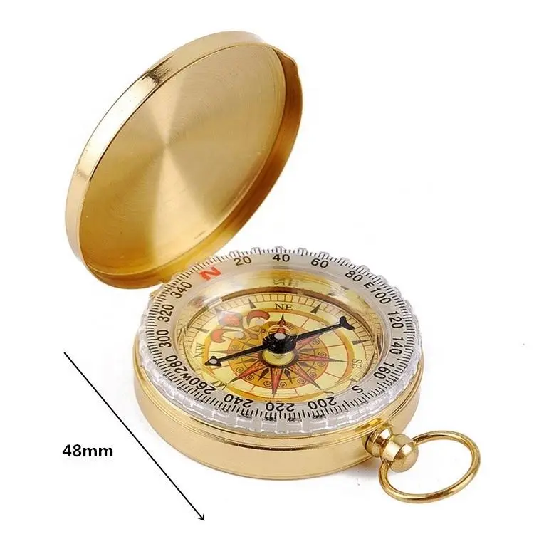 New Outdoor Camping Hiking Portable Pocket Brass Gold Color Copper Compass Navigation with Noctilucence Display Compass