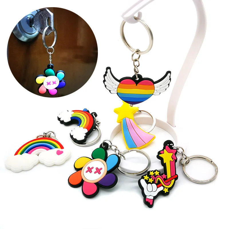 Creative Cartoon Key-holder Keychain Cute Style Anime Keyring Rainbow Toys Charms Gifts Kawaii PVC Fit Children High Quality OME
