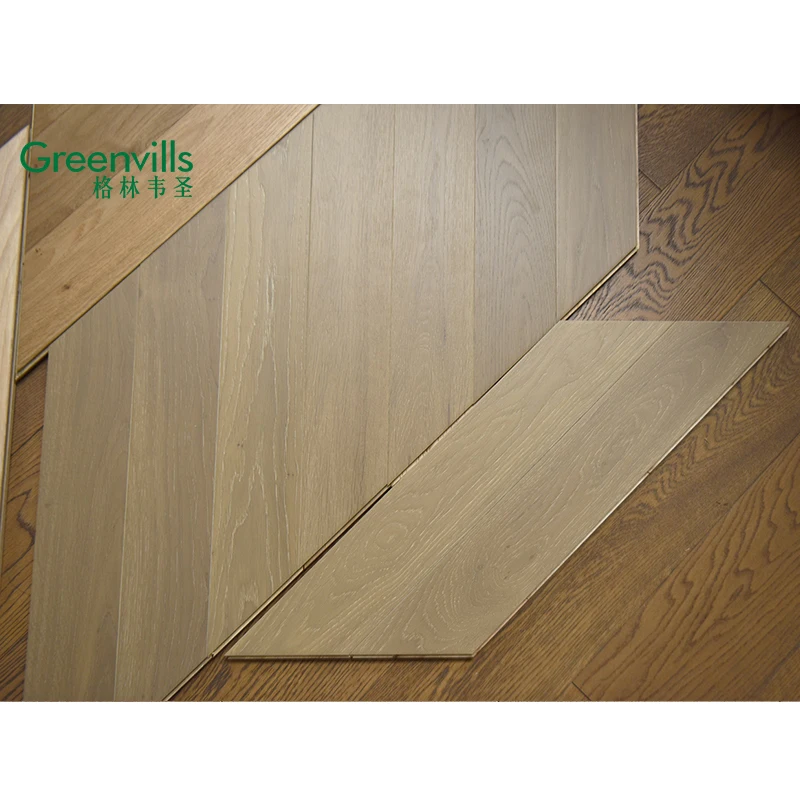 In stock!! Factory price!!  Engineered chevron oak flooring, natural wood, white limed hardwood indoor used