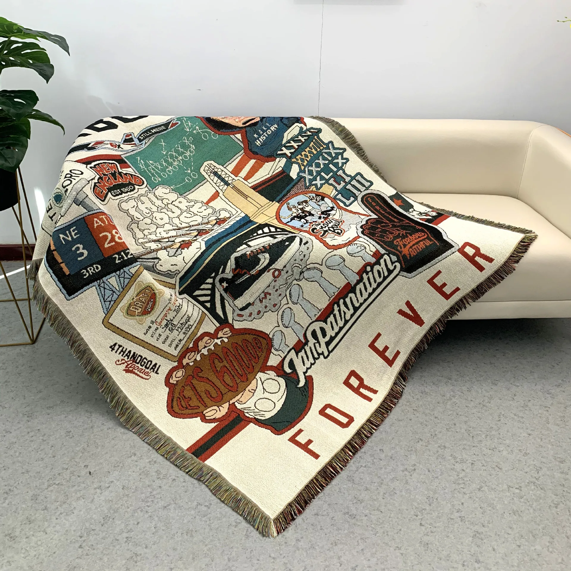 Ins Recycled Cotton Boho Rug Jacquard Custom Woven Blanket Tapestry Picnic Blanket for Camping Hiking