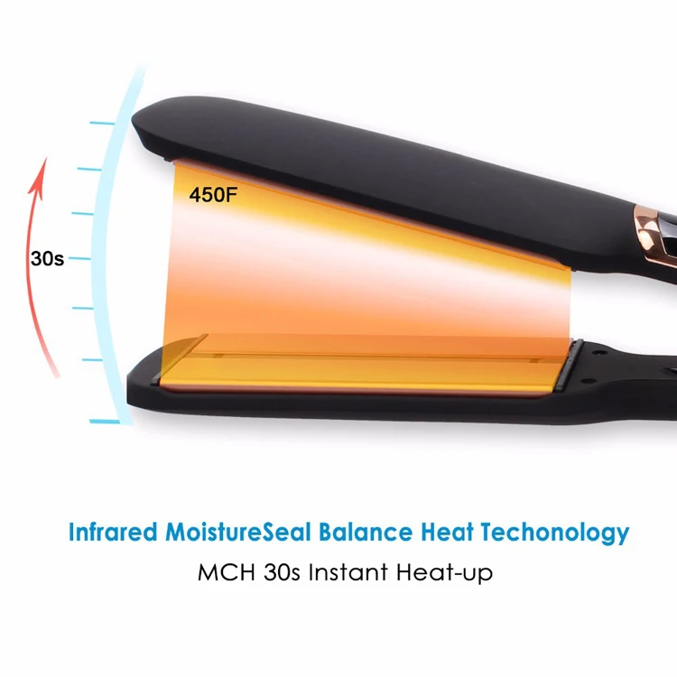 professional infrared hair iron LCD display wide plate MCH fast heating ceramic titanium coating hair straightener