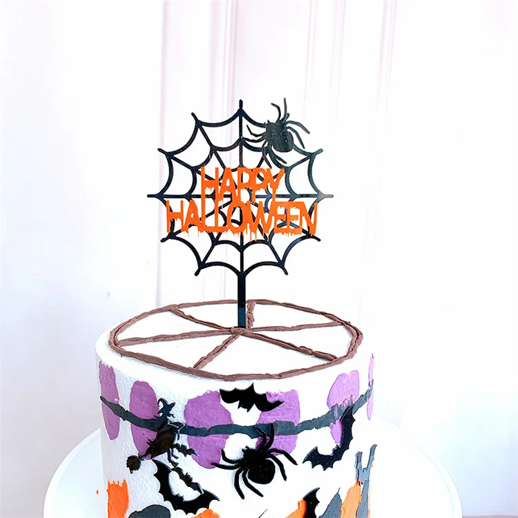 NEW Baking Supplies Cake Decoration Pumpkin Bat Witch Acrylic Card For Happy Halloween Decor