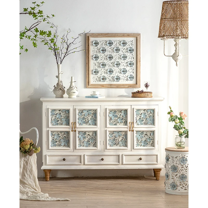Essent Living Room Furniture Countryside Solid Wood Modern Vintage Furniture White Living Room Sideboard Accent Cabinet Nordic