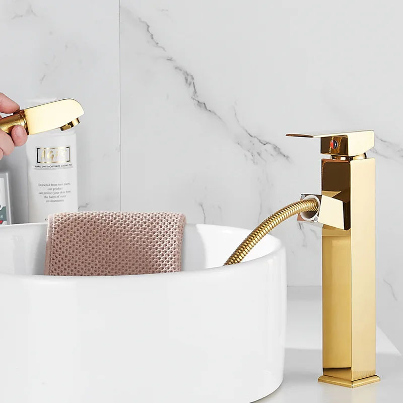 Gold  Basin Taps Tall Size Sink Waterfall bathroom Faucet Mixers