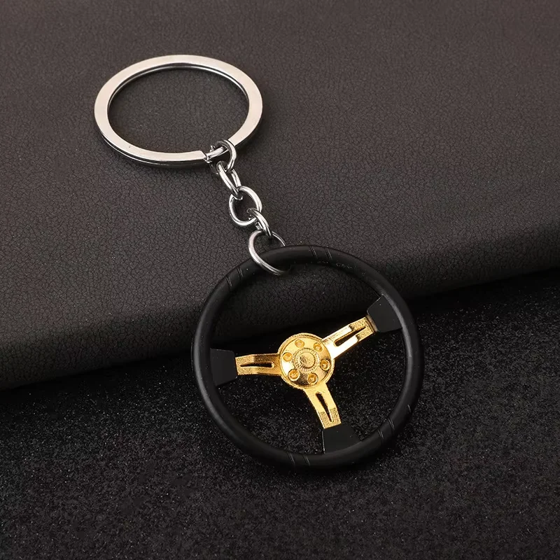 Trending Creative Black Steering Wheel Keychain Woman Man Fashion Schoolbag Car Key Pendant Couple New Trinket Gift Keyring