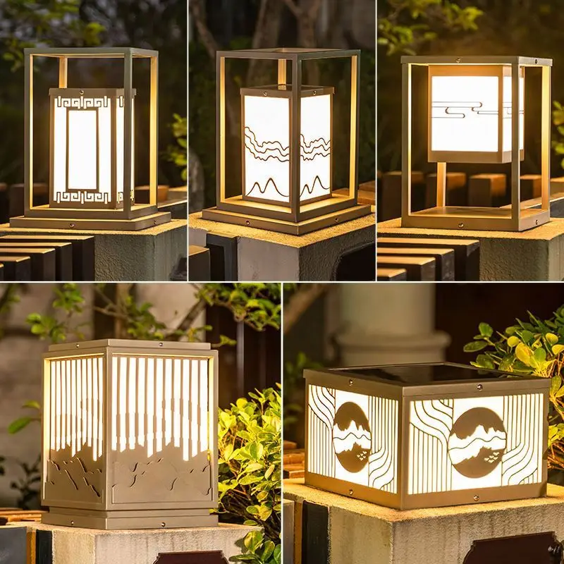 IP65 Waterproof Column Headlight For Outdoor Villa Courtyard Landscape Garden Decoration Lighting LED Solar Powered Pillar Lamp