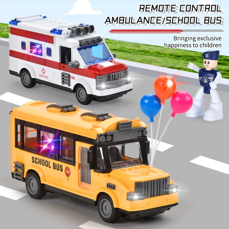 1:30 4Ch Radio Controlled Baby Hand control Ambulance car, RC School bus with light and Open Door Function