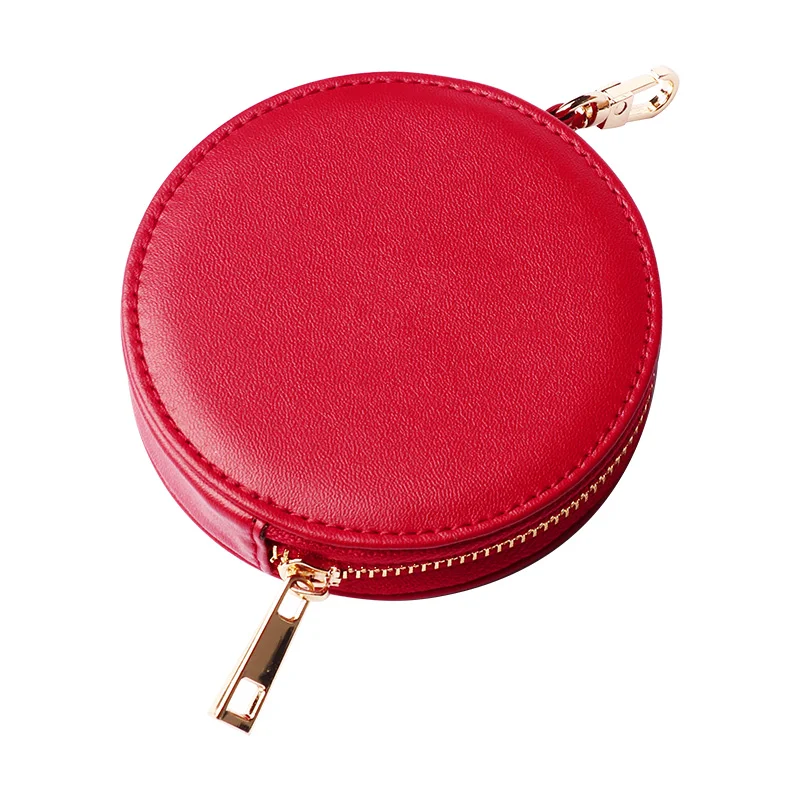 Small And Simple Deign Leather Metal Puller And Smooth Zipper  Red Wallet Change Holder