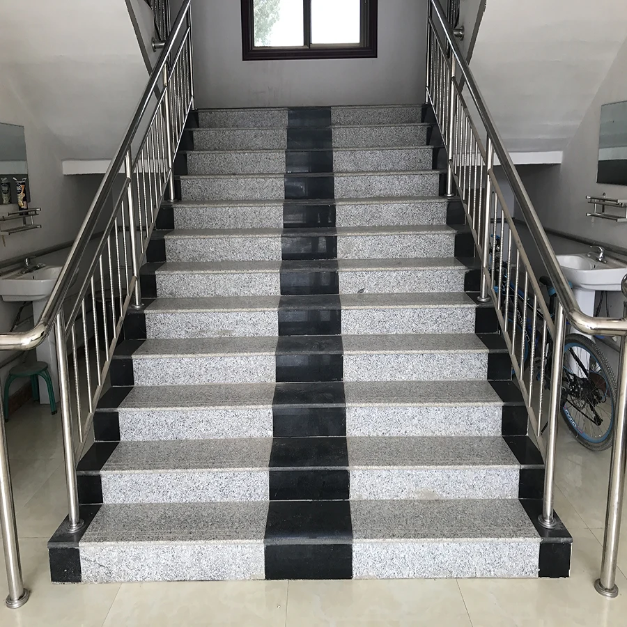 G603 Cheap Grey White Granite Stairs Steps for Interior Apartment and Hotel Decoration with Antislippery Stripe