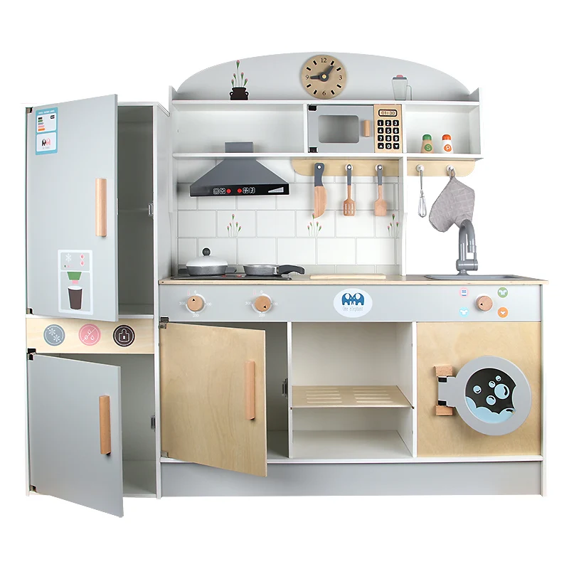New Wooden Big Kitchen Toy B Home Cooking Table Children Simulation Kitchen Toys Set Wooden Toy Kitchen