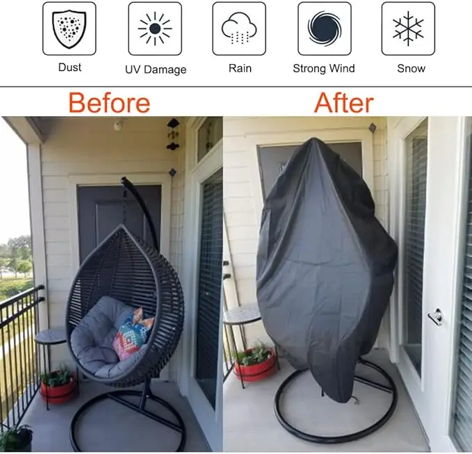 Durable 210D Oxford Waterproof Wind-Proof Outdoor Wicker Single Seat Swing Egg Chair Cover with Bottom Buckle