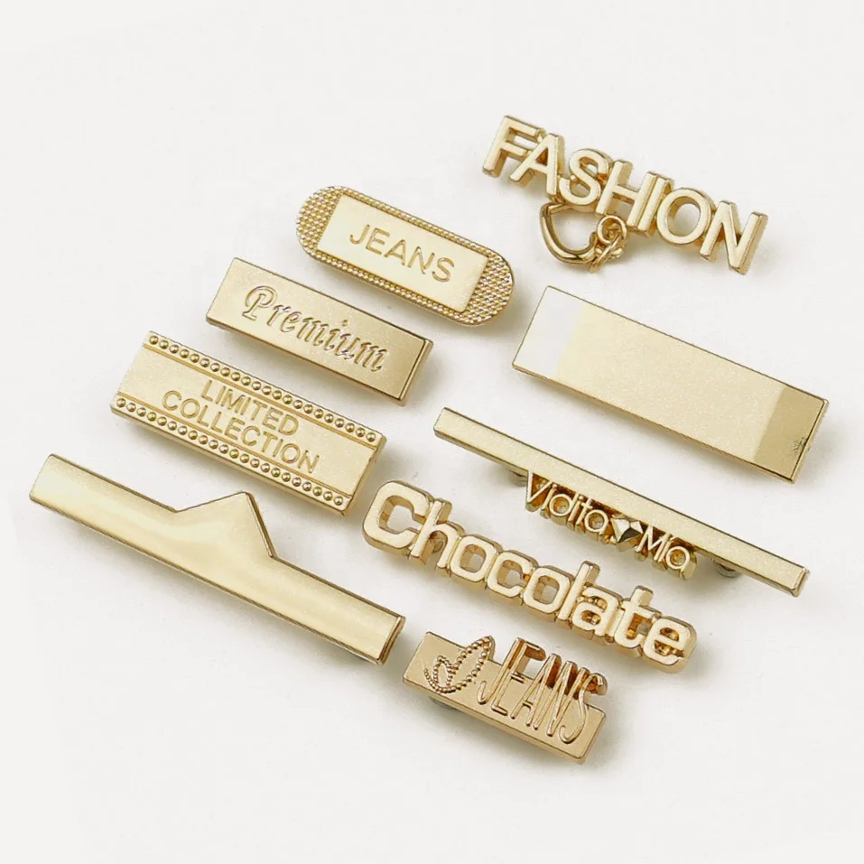 JinYi Hardware Clothing Accessories Zinc Alloy Customized Brand Logo Design Plating Garment Labels Clothes Metal Tag Label