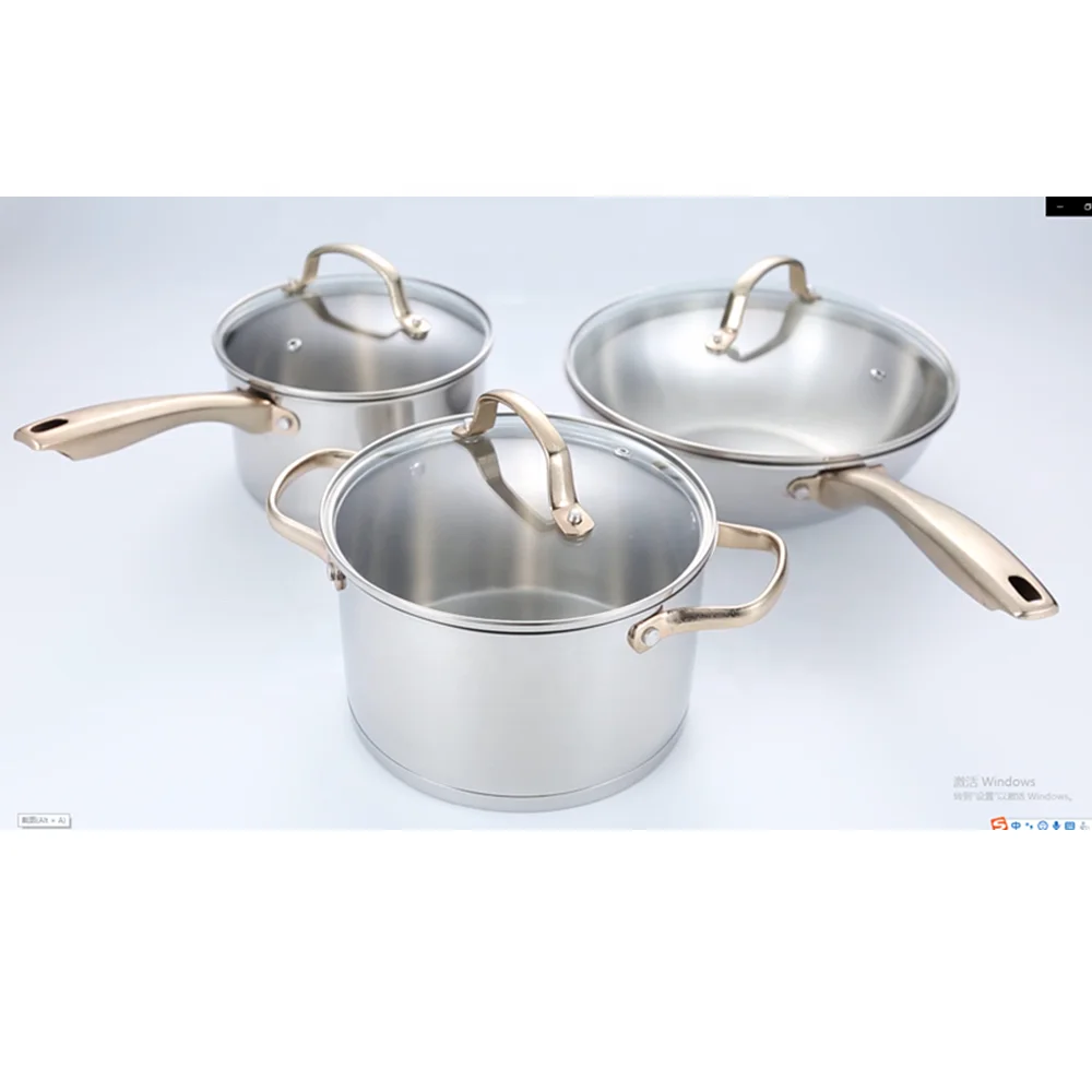
Luxury rose golden handle and knob induction stainless steel cookware set with mini triply steel wok 