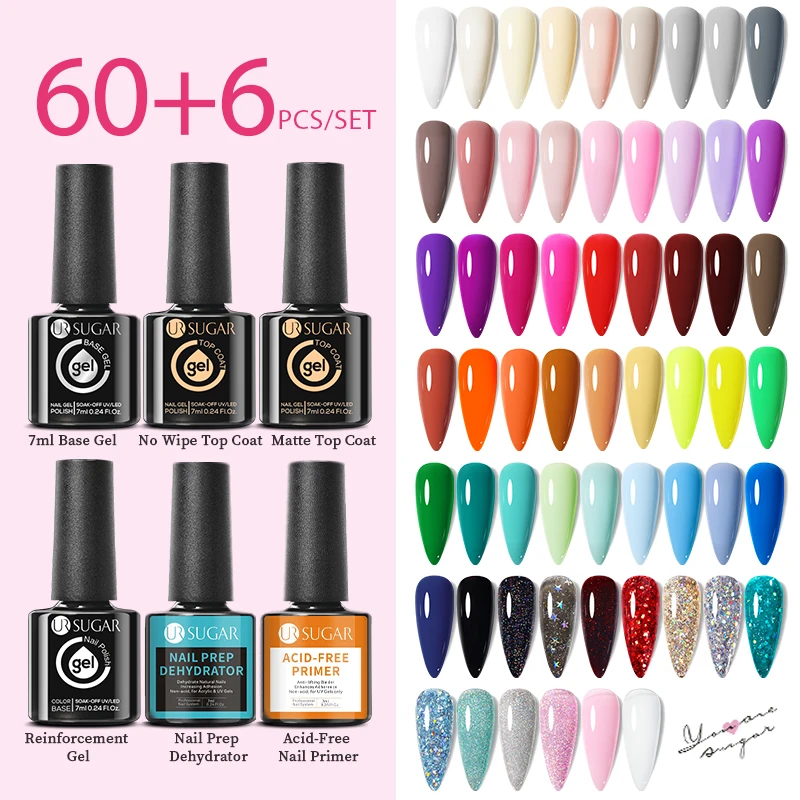 UR сахар 66 шт 7 мл цветной гель лак для ногтей набор сбора по низкой цене био-Гели Soak Off УФ Гель-лак для ногтей комплект для оптовой продажи