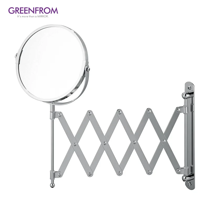 Scissors Extendable Arm Double Side Wall Mounted Bathroom Vanity Mirror With Magnifying Mirror