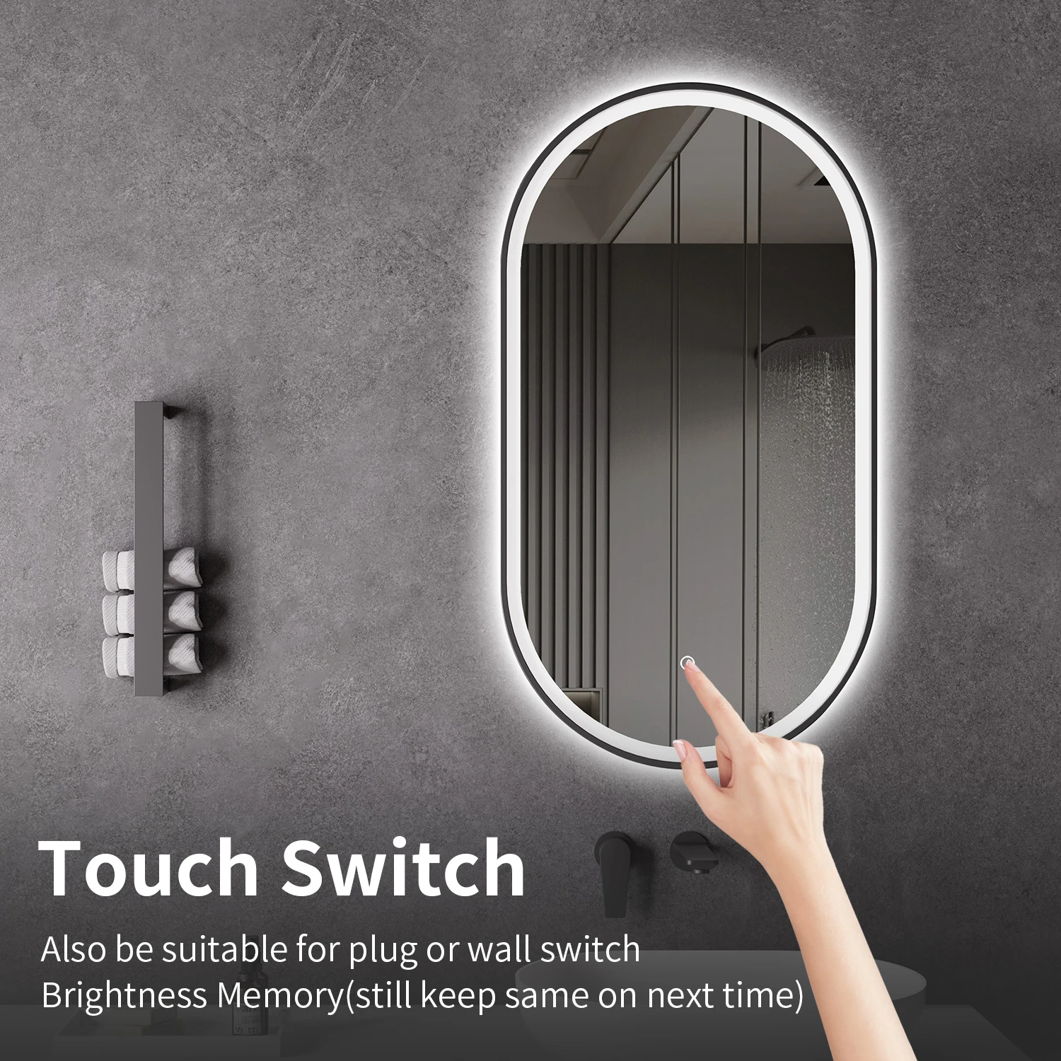 Wall-Mounted Oval LED Bathroom Mirror with Light Touch Screen for Bedroom Home Hotel Decorative Purpose