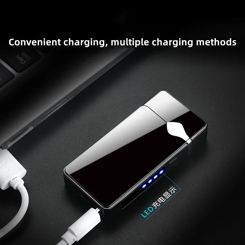 Spot wholesale new double arc windproof cigarette lighter power display usb rechargeable lighter gift