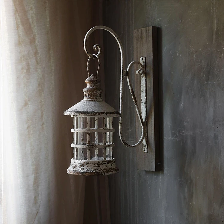 American Traditional Style Wall Lamp Antique Brush Finish Surface With Handle Metal Lanterns
