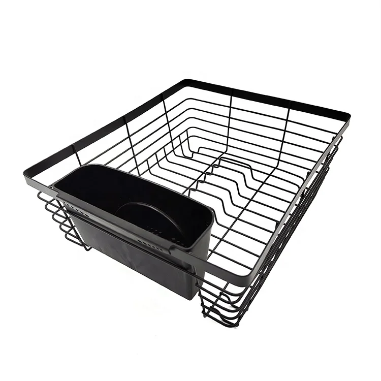 Square Metal Wire Dish Drying Rack ,Dish Drainer with Plastic Utensil Holder,Kitchen Storage Organizer Accessories