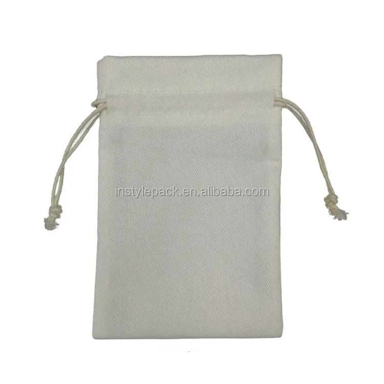 Custom Small Size White Drawstring Cotton Twill Bag with Stock