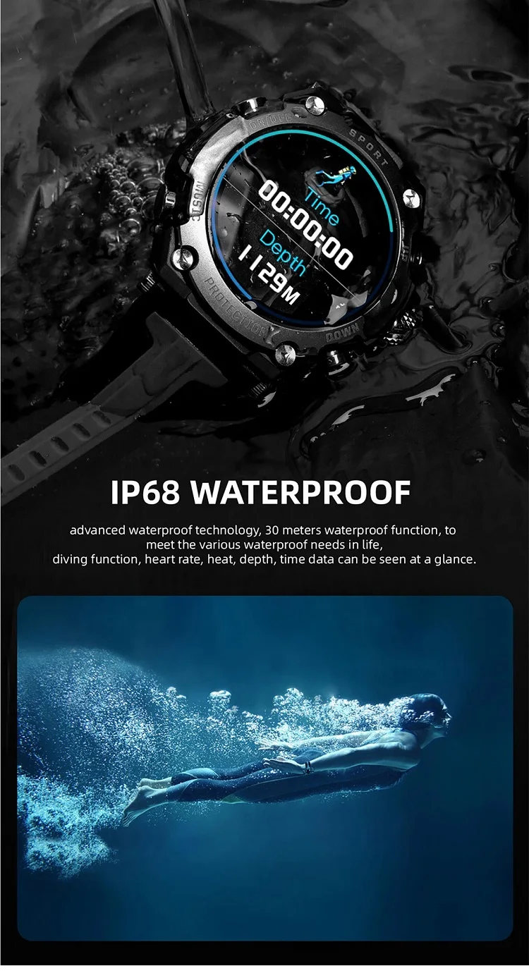 Новые музыкальные умные часы мужские IP68 Водонепроницаемая экшн-камера для спортивного дайвинга DK10 измеритель артериального давления монитор сердечного ритма