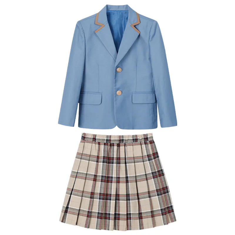 British College Style School Uniforms Boys And Girls Autumn Suits Plaid Skirt Suits Elementary School Class Uniforms