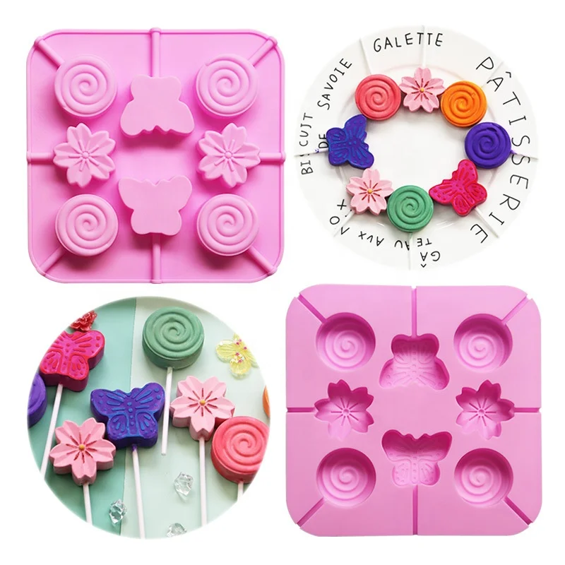 8 holes food grade various shapes silicone Lollipop Candy Chocolate cake mould diy candy mold lollipop mold Christmas tools