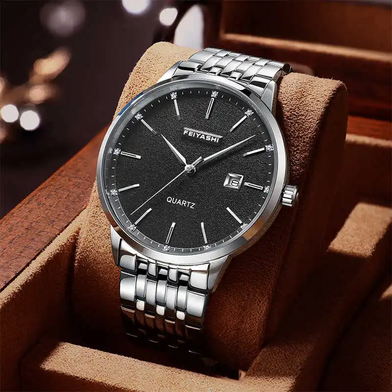 Feiyashi Business Calendar Display watches men top brand luxury stainless steel bracelet Quartz wrist watch Fashion wholesale