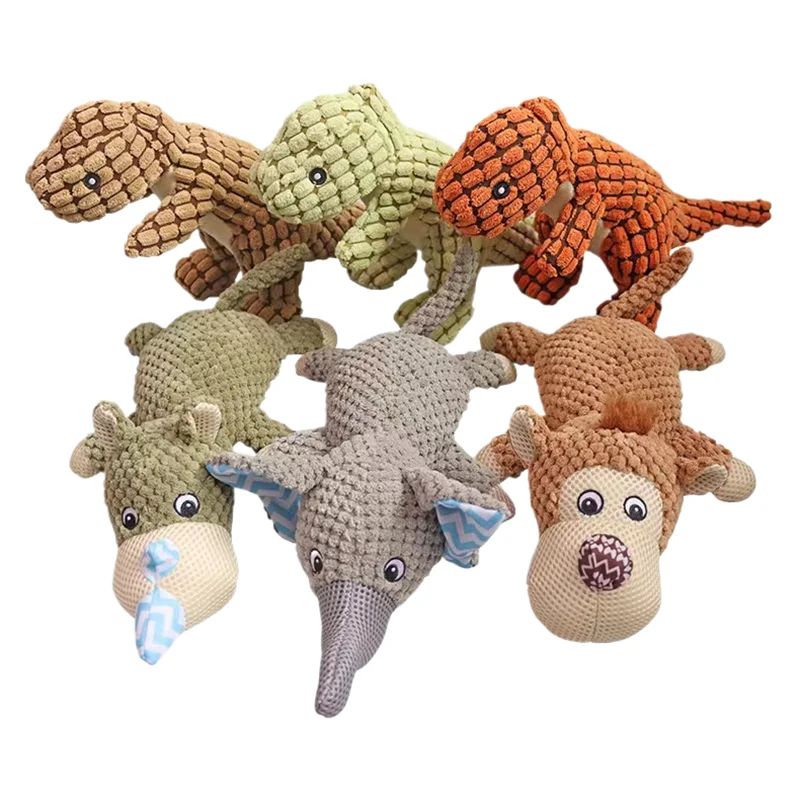 Stuffed soft squeaky plush pet dog toy for s Dinosaur s chew small medium and large
