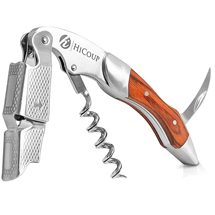Wood Inlay All-in-one Corkscrew Wine Opener And Foil Cutter Bartender Stainless Steel Bottle Opener