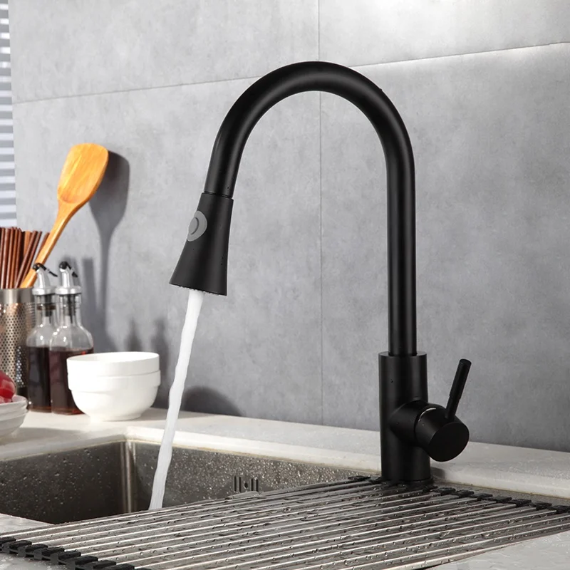 Kitchen Faucet Spouts Full Rotating Tap Matt Black Pull Out Faucet Single Handle Modern Contemporary  Kitchen Faucet 