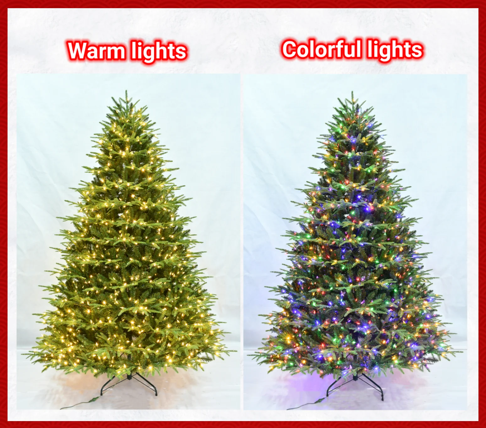 Factory wholesale premium artificial Christmas holiday decorated snow spruce Christmas trees with pre-strung warm white lights