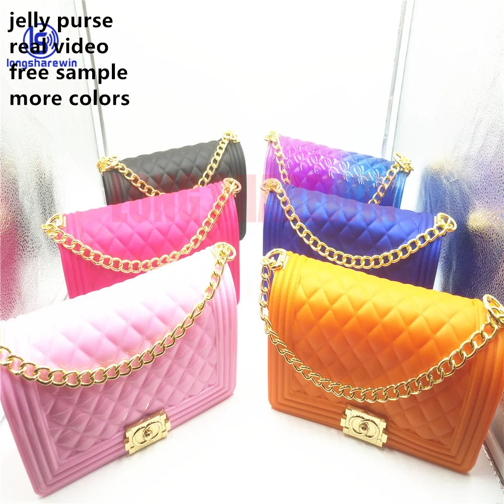 MOQ 1 бесплатные образцы на Большой продаже Роскошная Радужная цепочка для женщин красочные конфеты прозрачные женские кошельки Сумочка Желейная сумка